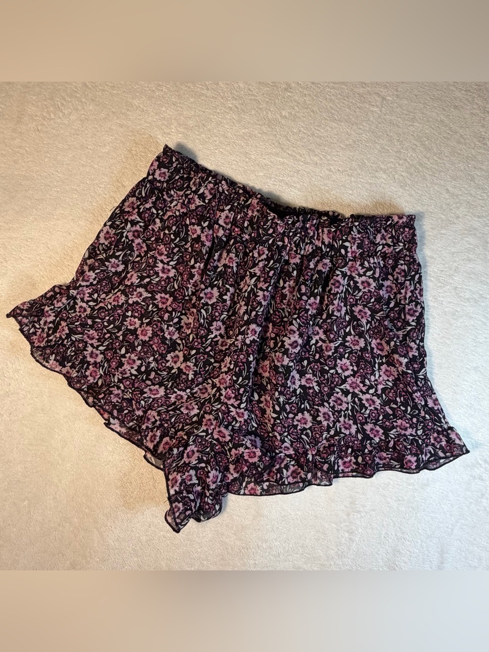 Mi Ami Black Skater Mini Shorts with Pink Floral Print